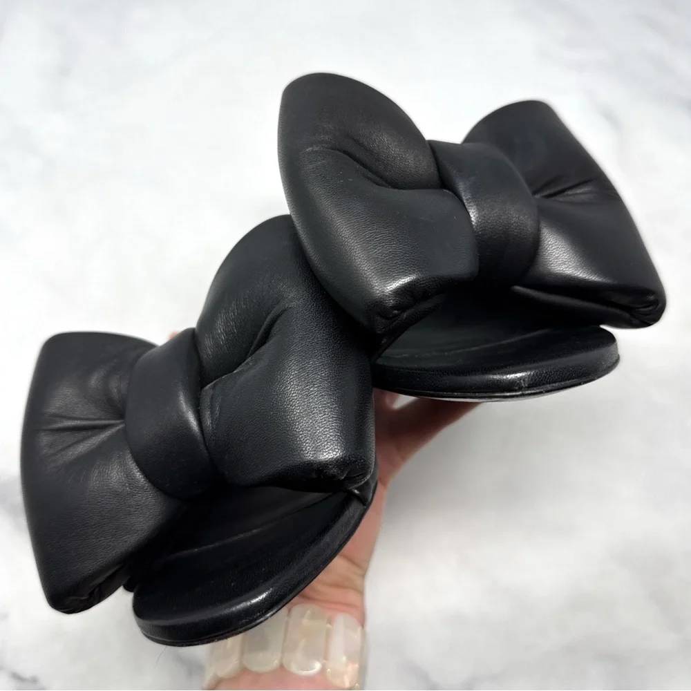 OFF-WHITE Leather Oversized Padded Bow Allen Wrench Mule Sandal Heels Black 36